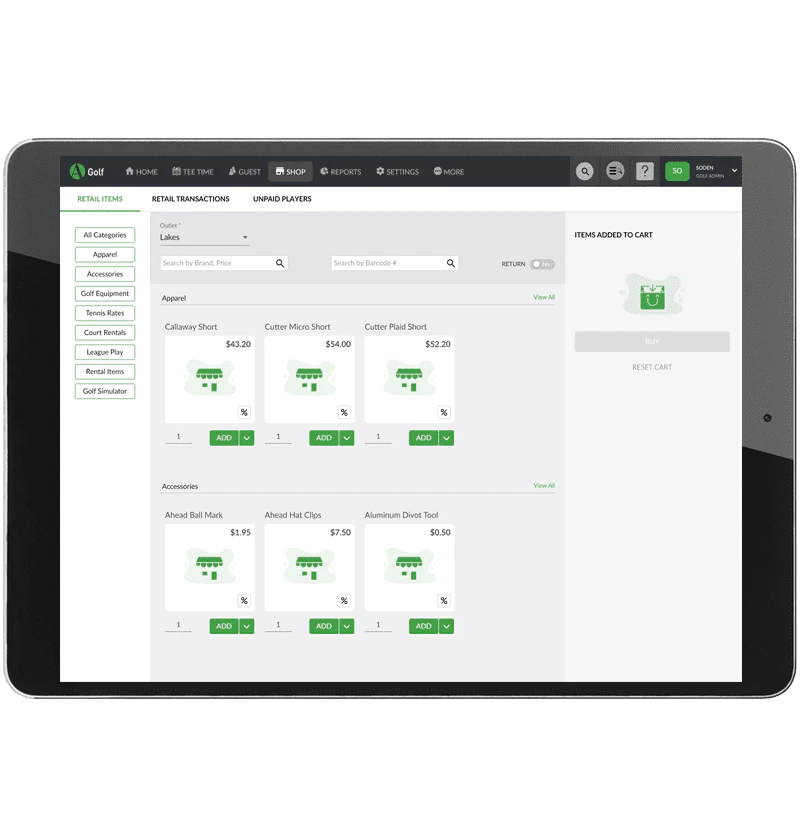 screenshot of Agilysys Golf